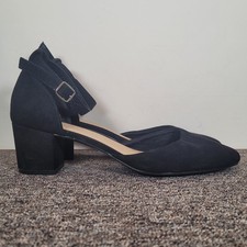 Long Tall Sally Black Heels Ankle Strap Shoes Block Heel Size 9