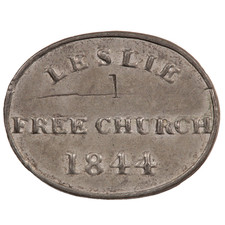 1844 SCOTLAND SCOTTISH LESLIE FREE CHURCH LEAD COMMUNION TOKEN