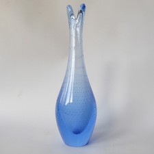 Kastrup Holmegaard Denmark vintage art glass bubble vase, Per Lutken. Blue beak