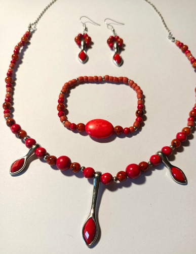 Handmade upcycled red beaded - red,