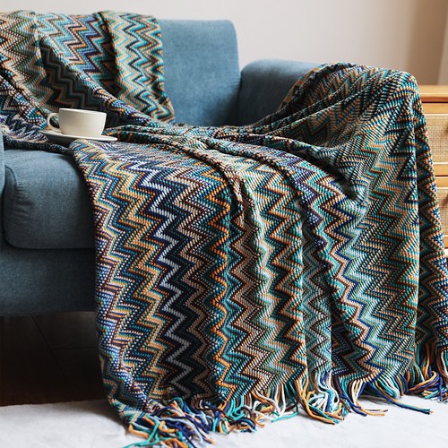 Boho knitted throw blanket - boho,