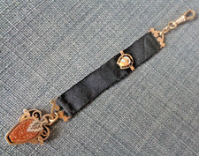 Vintage Gold Plated & Enamel Horse Bloodstone Watch Fob Pendant Petersham Ribbon