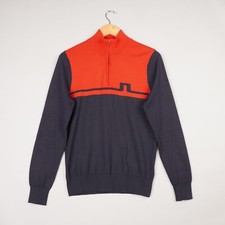 J.Lindeberg 1/4 Zip Jumper Mens Small Blue Red Theo Pullover Sweater Wool Golf