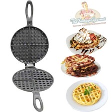 Waffle Maker Cast Iron Pre Seasoned Round Traditional Belgian Pancakes