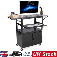 Rolling AV Cart with Locking Cabinet Laptop Stand Drop Leaves Height Adjustable