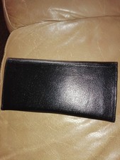 Black Leather Large Wallet. Pockets, Address Book, Pen.