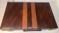 Vintage Set Of Backgammon In Faux Leather Briefcase Games Night Read Description