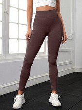 Shein Yoga Basic Wide Waistband Sports Leggings Chocolate Brown Size S 8