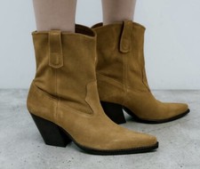 Zara Taupe Camel Split Suede Cowboy Style Ankle Boots Size 3