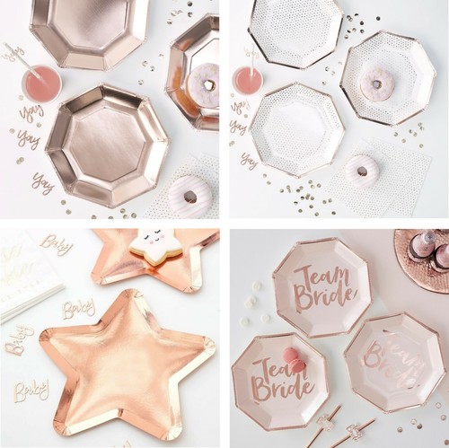 Rose gold party plates - rose, plain