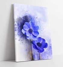 BLUE PURPLE FLOWER ART ILLUSTRATIONS HOME DECOR CANVAS WALL ARTWORK PIC PRINT