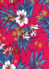 100% Cotton Fabric Tropical Floral Pink Yellow, Blue White Patchwork Craft