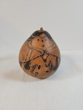Vintage Folk Art Carved Purvian Gourd Rattle Hand Crafted