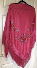 Beautiful Pink Satiny Fringed Cover Up, Beautifully Embroidered NEVER WORN!