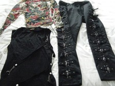 Black Gothic Cyber Trouser Set Thread Punk Bondage Pant Metal Studs Trousers