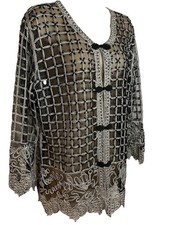 Vintage-Style Black/Silver/Gold Embroidered Mesh Jacket M/L Party, Evening, Xmas