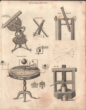 Astronomical instruments (and an olive press!). 1801 engraving.