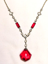 Antique Art Deco Platinon Costume Jewellery Drop Pendant Paste Necklace