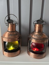 Pair of Vintage Copper Port & Starboard Nautical Lanterns Maritime Ship Lights