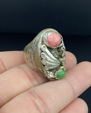 Native American VTG Sterling Silver .925 Multi Stone Hand Stamped Navajo Ring