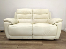 SOFA 2 Seater Electric Dual Motor Recliner Ivory White Leather Padded Arms
