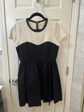 Kate Spade Women's Cream & Black Trim Sweetheart Neck Short Sleeve Dress Size 8