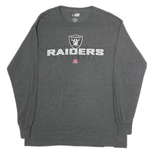 NFL Mens Grey Raiders Cotton Long Sleeve Crew Neck Graphic T-Shirt L