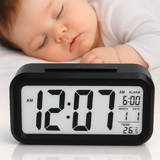 LED Digital Alarm Clock Bedside Snooze Time Temperature Night Mode Large Display