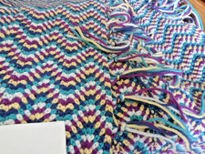Merino Wool hand crocheted blanket with fringe 48ins by 38ins