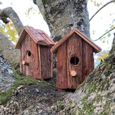 Rustic Barkwood Birdhouse Nest Box House Wild Garden (Pack of 2)