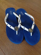 ARMANI JEANS BRAND NEW BLUE AND WHITE WEDGE FLIP FLOPS WITH STAR STUDS - SIZE 6