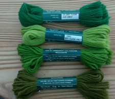4 Skeins Twilleys Stranded Embroidery Tapestry wool  Green 1093, 1083, 1082, 75