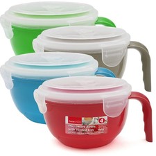 2-8pk Microwave Soup Bowl With Lid & Handle 900ml | Food Porridge Noodle Mug Cup