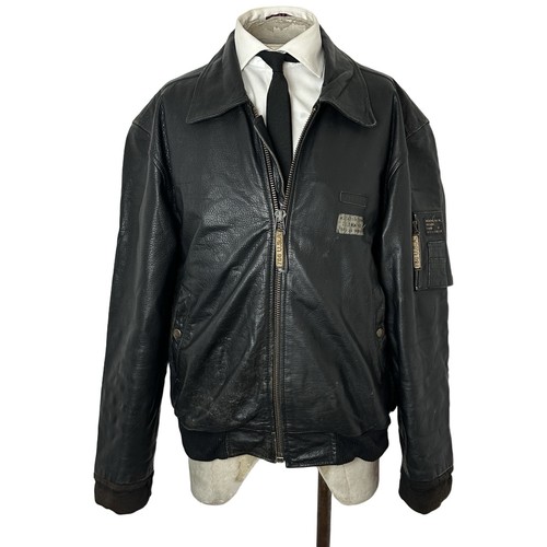 Vintage black leather bomber - leather,