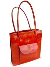 Leather handbag, unused   Glossy chestnut brown  Flat  Square  