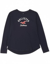 HOLLISTER Womens California Graphic Top Long Sleeve UK 14 Medium Navy Blue CI16