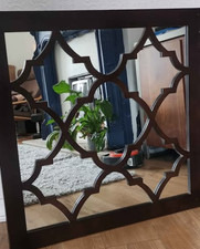 Large Dark Wooden Square Window Mirror Home Decoration Wall Mounted Vintage Art 