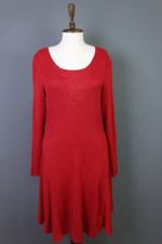 ZUZA BART Red 100% Linen Knit A-Line Long Sleeve Sweater Dress Size L