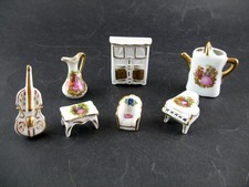 7 Miniature Limoges France Lot - Watering Can Jug Chair Violin Table Piano