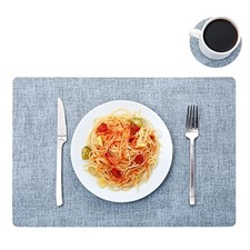 Leather Placemats and Coaster Sets 6, Large Table Mats, Waterproof & Heat Resist