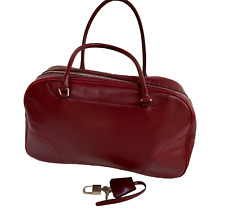 Prada Early 2000s Cherry Red Leather Bowling Bag - Vintage Logo Lock Handbag