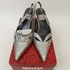 Renata Women's Silver Grey Slingback Heels In Original Box  UK 4.5 - Preloved
