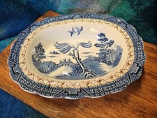 Vintage Booths Real Old Willow Pattern A8025 oval vegetable bowl 25cm Long