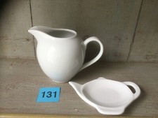 White Porcelain Ceramic Milk Jug And Tea Bag Holder/  Spoon Rest