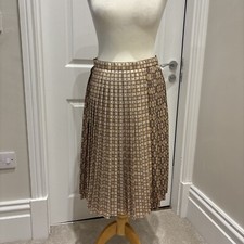 BURBERRY Beige Grid Tartan Pleated Knee Length Skirt Size UK8