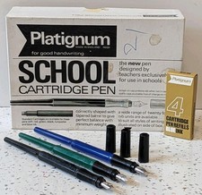 RARE Vintage 60s Platignum School Cartridge Fountain Pen GREEN & Spare Ink