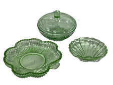 Green Glass Trinket Dishes And
