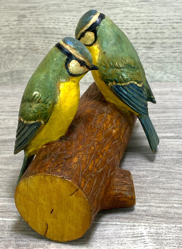 Carved blue tits - carved,