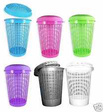 Circular Plastic Laundry Bin Linen Washing Basket Storage Hamper With Lid 50 LTR