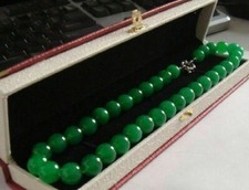 Long 18 Inches 10mm Natural Green Jade Round Bead Necklaces AAA+